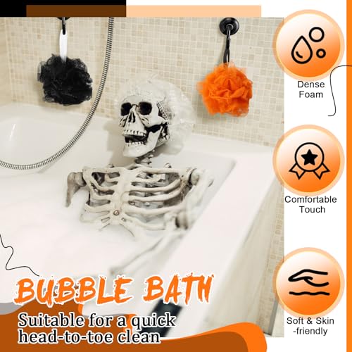 24 Pcs Halloween Bath Loofah Sponge Orange Black Loofah Exfoliating Body Scrubber Shower Sponge 50g Mesh Shower Pouf Balls Gift Set for Women Men Christmas Bathing Accessories(Orange,Black)