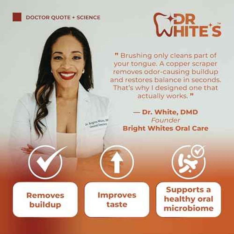 Dr. White¡¯s Copper Tongue Cleaner ? Dentist-Formulated Dual-Grip Design for Fresh Breath & Everyday Oral Detox ? 100% Forged Copper, For Adults & Kids, Rust-Resistant, Built to Last