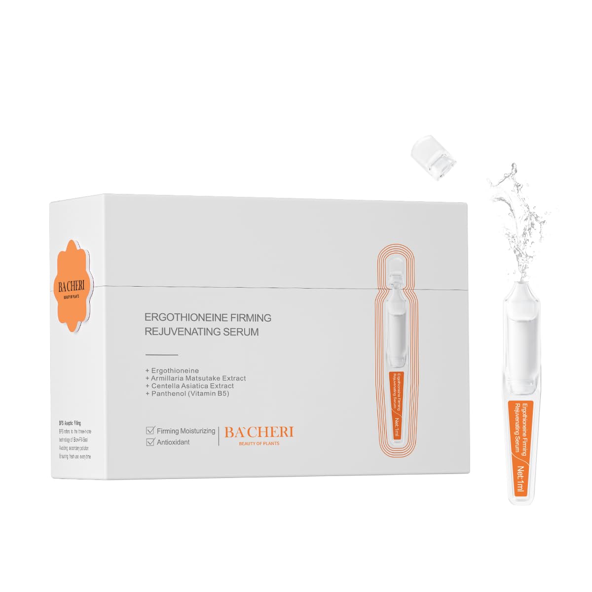 BACHERI Ergothioneine Serum Ampoules, Antioxidant & Anti-Glycation & Anti Aging Rejuvenating Facial Serums Firming and Hydrating Skin Barrier Repair for All Skin Types 30PCS/Box