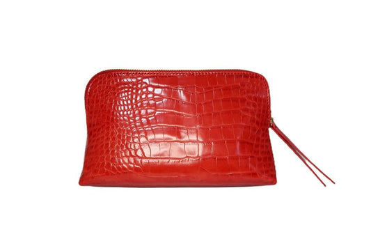RITTZI Crimson Rêve Crocodile Cosmetic Bag – Elegant Red Makeup Organizer with Vegan Premium Crocodile Texture, Travel-Ready, Spacious Design