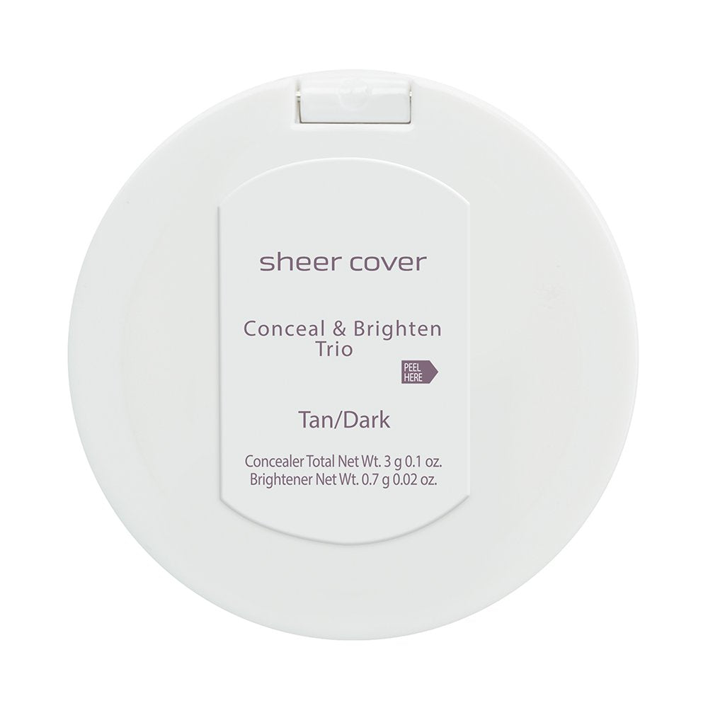 Sheer Cover – Flawless Face Kit – Perfect Shade Mineral Foundation – Conceal & Brighten Highlight Trio – with FREE Foundation Brush and Concealer Brush – Dark Shade – 4 Pieces