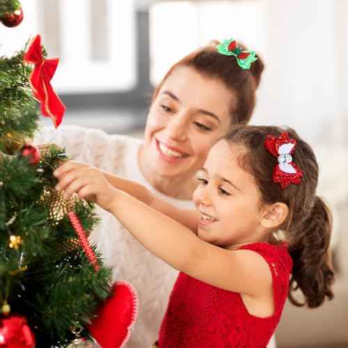 Riceshoot 18 Pcs Christmas Bow Clips Glitter Sequined Gold Silver Hair Pins Santa Snowflake Holiday Hair Accessories Xmas Tree Reindeer Bow Barrettes for Women Birthday Gifts