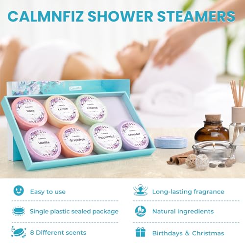 Shower Steamers 8 Pack Set Shower Bombs Tablets in Box with 8 Fragrances with Shea Butter for Self-Care & Relaxation, Idea for Mother's Day, Women and Men