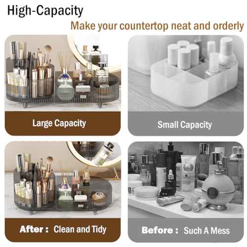 360¡Æ Rotating Makeup Organizer for Vanity - Large Capacity Cosmetic Display Case Countertop Cosmetic Storage Holder with Makeup Brush Holders £¨Gray£©