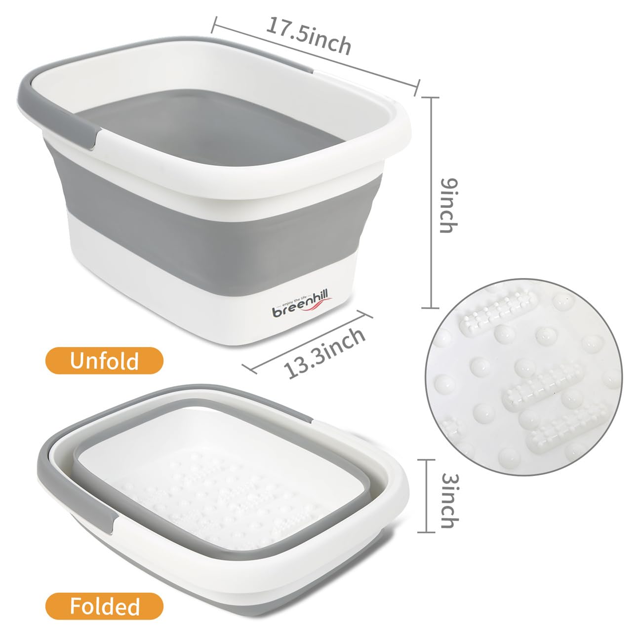 Foldable Foot Bath Basin, Collapsible Foot Soak Tub, Multifunction Plastic Basin with Handles,Foot Tub for Soaking Feet,Grey