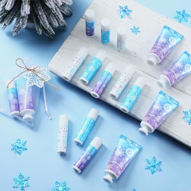50 Set Christmas Winter Snowflake Hand Cream Lip Balm Bulk Set Woman Christmas Gift Include 50 Lip Balm 50 Hand Cream 50 Bag 50 Tag for Winter Xmas Stocking Stuffers