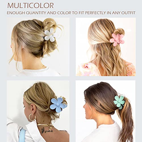 Large Hair Claw Clips 12 Pack, Flower Hair Clips for Thin Hair, Big Square Matte Strong hold for Thick Hair, 3 Styles Hair Clips for Women Thick Hair 4 Colors