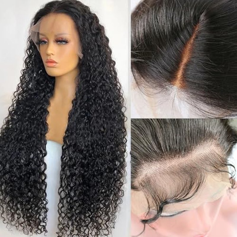 200% Density Deep Wave Lace Front Wigs Human Hair 13X6 HD Lace Frontal Curly Human Hair Wig Fluffy Natural Pre Plucked Wet And Wavy Wigs for Black Women Girl(28 Inch)