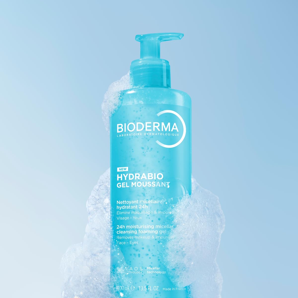 Bioderma Hydrabio Foaming Gel - 3-in-1 Cleansing & Hydrating Face Cleanser for Dehydrated Skin | 13.5 Fl Oz