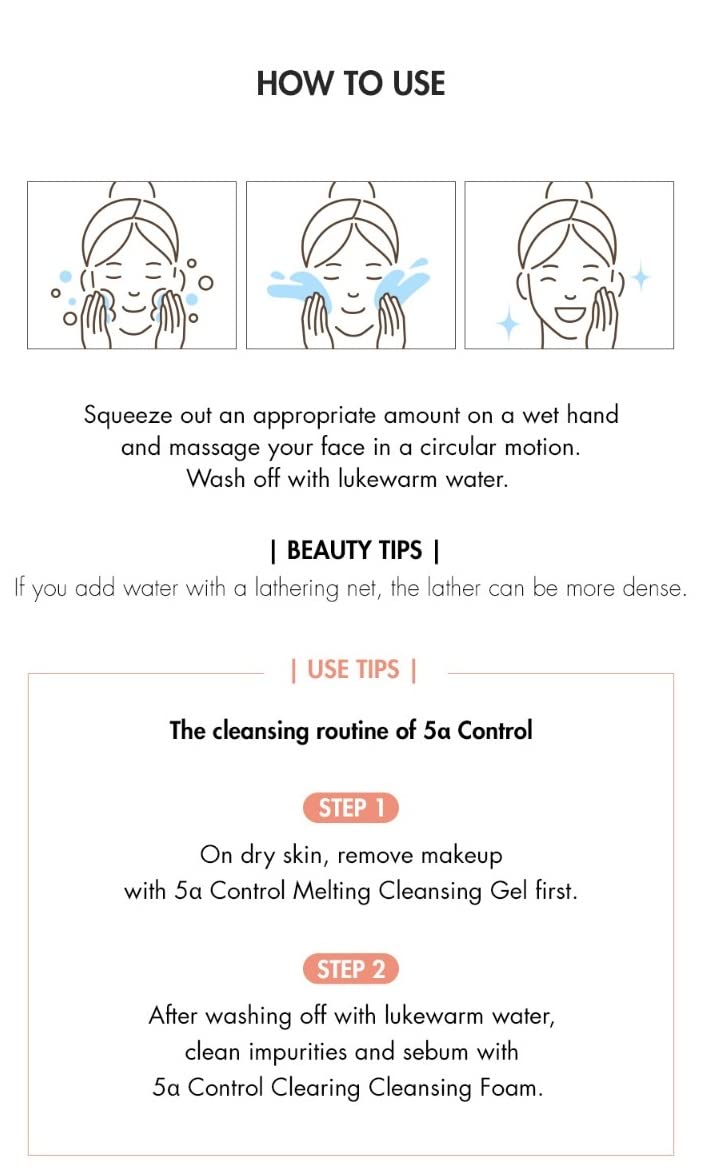 Dr.Ceuracle 5α Control Clearing Cleansing Foam | Deep Cleansing Sebum Care, Pore Purifying | A Special Foaming Cleanser For Dehydrated, Oily Skin That Cleanses Away Pore-Clogging Sebum and Innecessary Oil Without Tightness
