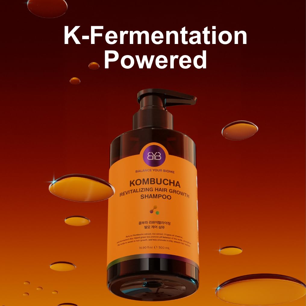 BALANCE YOUR BIOME Kombucha Revitalizing Hair Growth Shampoo,K-Beauty,Scalp pH Balance, for Hair Loss, Fermented Kombucha Extract, Rice, Green Tea, 9 types of Vitamins,16.9 fl.oz.500ml,No Silicone