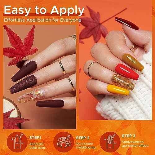 MEFA Fall Gel Nail Polish Set, 23 Colors Brown Orange Nail Polish Set Gold Glitter Yellow Nail Polish Soak Off Red Shimmer Gel Nail Gifts for Women Girl DIY Salon Home Manicure