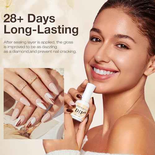 AZUREBEAUTY 4+4pc Dip Powder Liquid Set, 15ml/0.5oz, with Base/Top Coat, Activator, Brush Saver, Nail File? Fast Drying Formula, No UV Light Needed