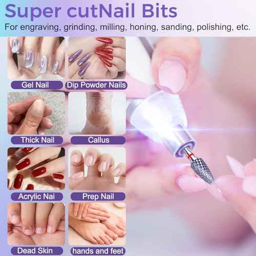Fantexy 3/32" Carbide Nail Drill Bit - Remove Acrylic Hard Gels Quickly and Safely,Professional Cone Tungsten Drill Bits Set Nail File Acrylic for Manicure,Pedicure,Cuticle Cleaner(Fine - F)