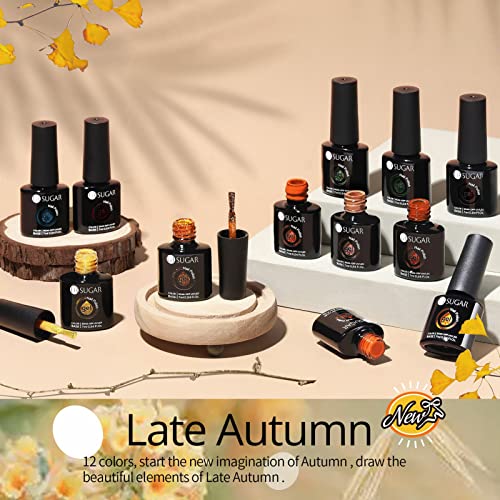 UR SUGAR Gel Nail Polish Set, 12 Colors Red Green Glitter Burnt Orange Yellow Burgundy Color All Season Soak Off Gel Polish Collection Home Nail Salon Gift Box for Women