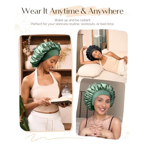 YANIBEST Silk Bonnet for Sleeping Women, Double Layer Hair Satin Bonnets with Elastic Band, Sleep Cap Curly Natural Hair