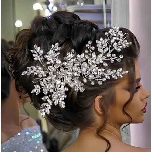 Rhinestone Bridal Hair Comb Crystal Wedding Headbands Head Pieces,Pearl Brides Bridesmaid Hair Accessories for Women Girls (Sliver 936)