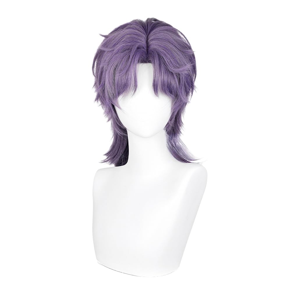 huafan luxkazya Mens Purple Grey Cosplay Wigs Male Short Wolf Cut Layered Mullet Wig Realistic Anime Costume Wigs Heat Resistant Synthetic Wig for Halloween Party