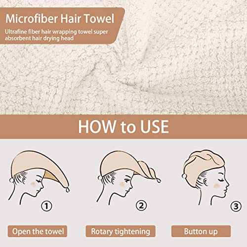3 PCS Microfiber Hair Towel - Wraps for Wet Hair, Anti Frizz Turbans, for Curly Hair (Beige, Khaki, Grey)