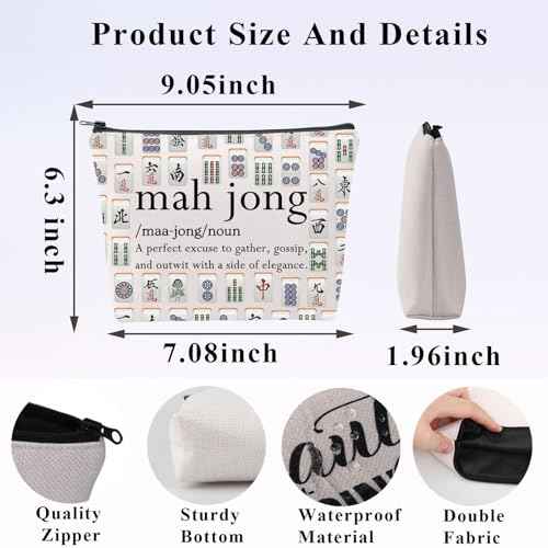 PLITI Mahjong Gifts Funny Mahjong Player Gifts Mahjong Lover Bag Mahjong Board Game Fan Gift Mahjong Definition Makeup Bag (Mahjong Noun Bag), cosmetic bag-1