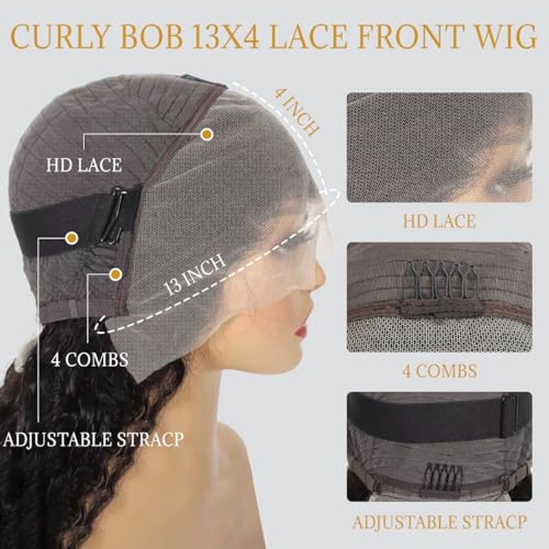 Short Curly Human Hair 180 Density Bob Wig Human Hair 13x4 Lace Front Wigs Human Hair For Black Women 100 Real Curly Human Hair Natural Black 12inch
