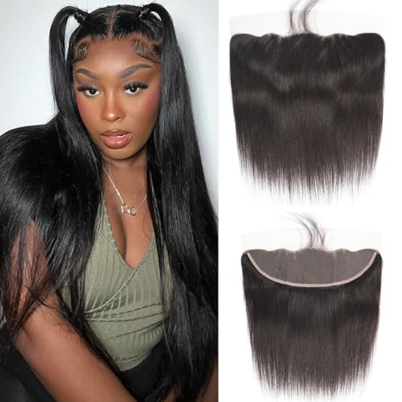 CHEEON 13x4 Transparent HD Lace Frontal 20 Inch Brazilian Straight Lace Frontal Closure Human Hair 100% Unprocessed Virgin Human Hair Frontals Pre Plucked with Baby Hair 150% Density Natural Black
