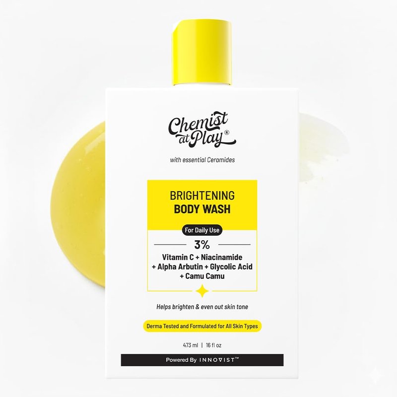 Chemist at Play Brightening Body Wash | Glowing Skin Vitamin C Bodywash | Helps to Reduce Fades Dark Spots, Evens out Skin Tone | Alpha Arbutin | 30X Vitamin C | For Women & Men | 15.9 Fl oz