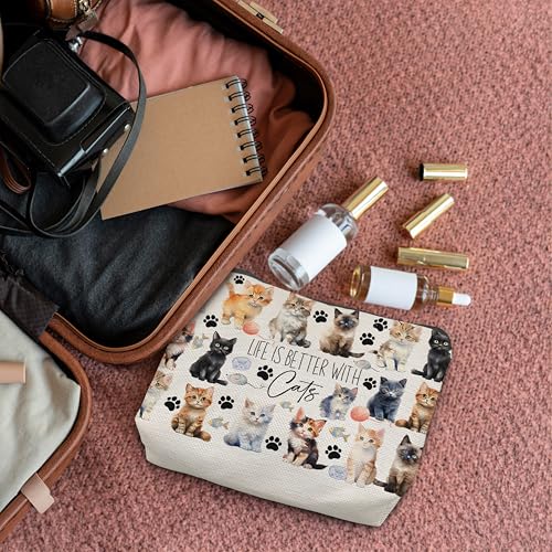 Life is Better with Cats Cosmetic Bag - Cute Cat Stuff, Makeup Bag & Toiletry Pouch for Cat Lovers