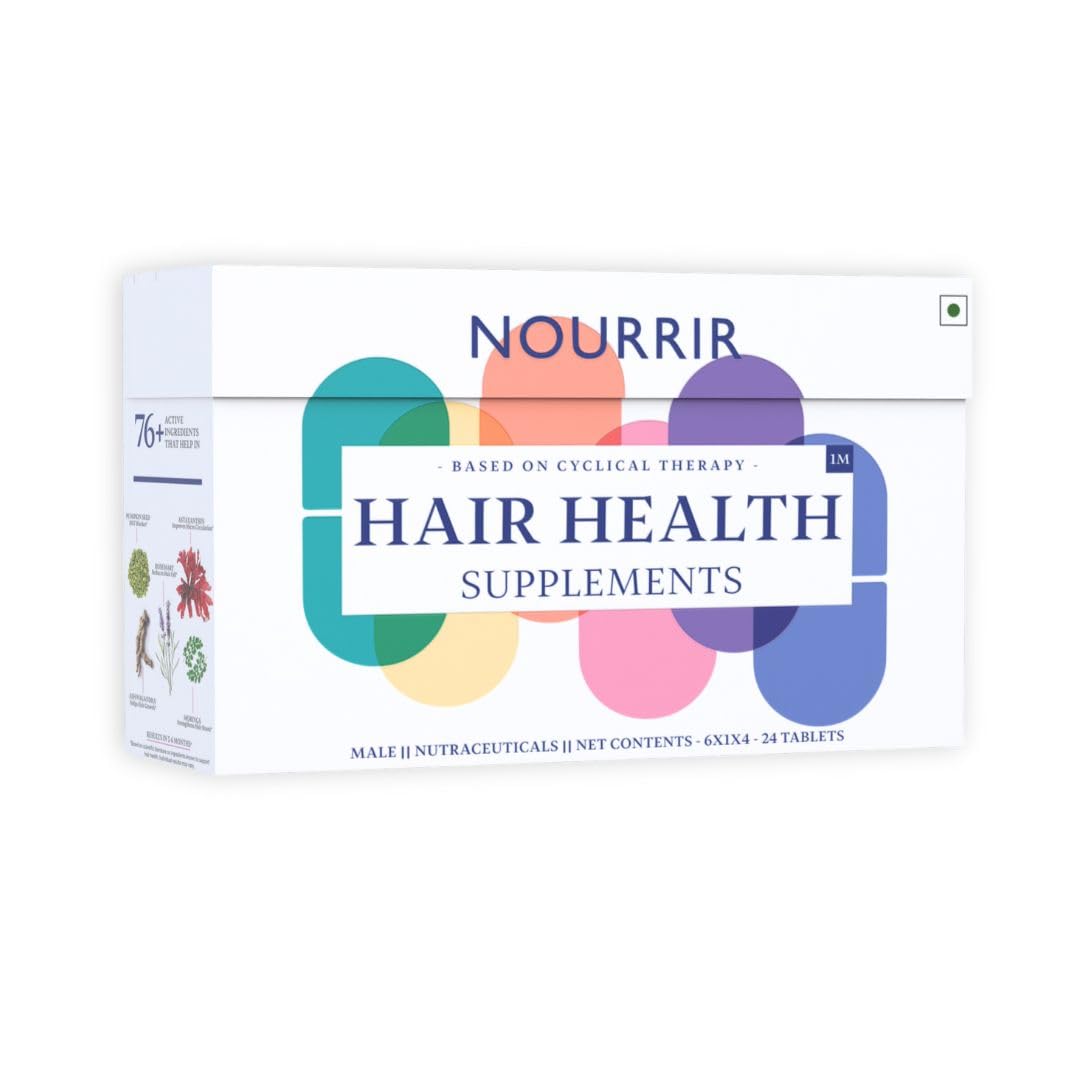 NOURRIR Men's Hair Growth Tablets - Biotin, DHT Blockers, Vitamins - Promotes Thick Hair, Balances Hormones 24 Count (Pack of 1) White