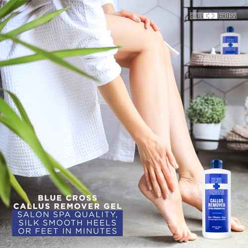 Blue Cross Callus Remover Gel for Feet or Heel, Extra Strength Professional Nail Care, File, Shaver, Scrubber & Pumice Stone Alternative for at Home Manicure/Pedicure Results, Pro Size 946ml, 32oz