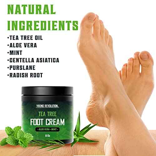 Viking Revolution Tea Tree Foot Cream for Dry Cracked Heels - Foot Balm For Cracked Feet - Dry Feet Repairing Cream with Aloe Vera and Mint (8oz)