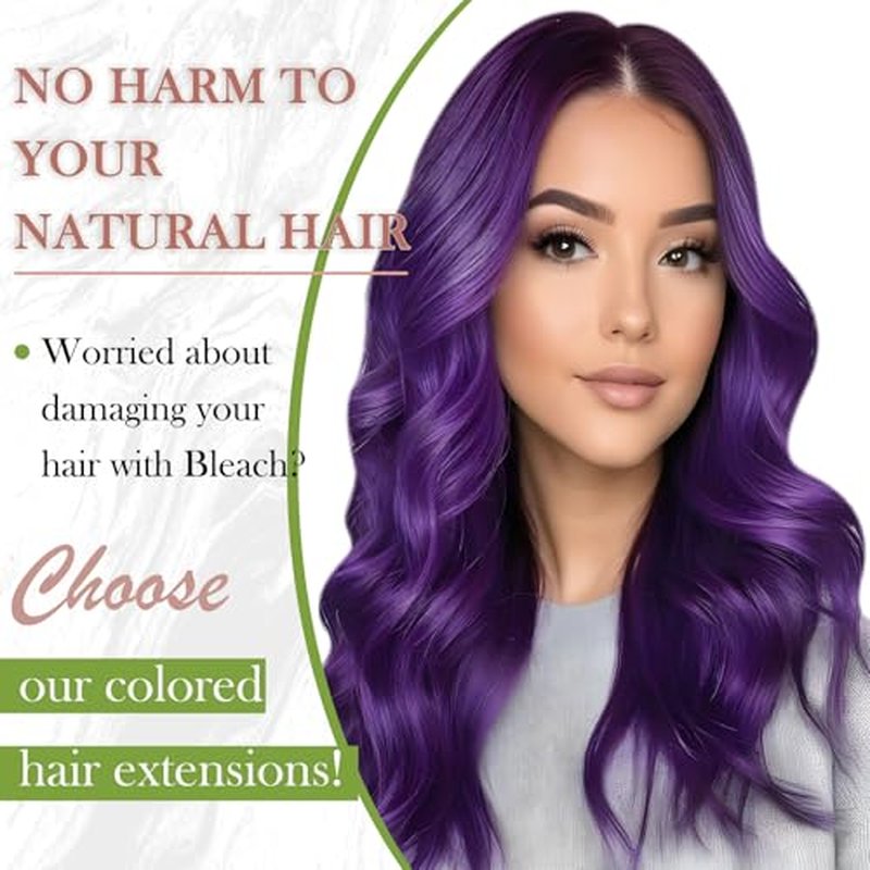 RUNATURE 22 Inch Microbead Hair Extensions Purple Human Hair, Micro Link Extensions Pre Bonded Microloop Long Colorful Purple Hair Extensions for Highlight Party 25g 25s