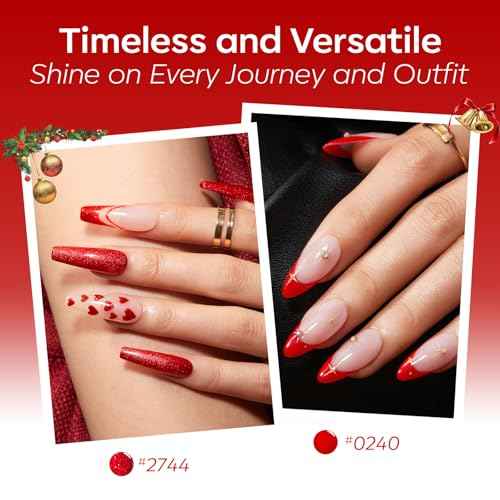 modelones Red Gel Nail Polish Set 6 Colors Christmas Burgundy Cherry Dark Red Cat Eye Glitter Color Changing Hema-Free Gel Polish Kit with Magnet Soak Off Nail Art DIY New Year Thanksgiving Gifts
