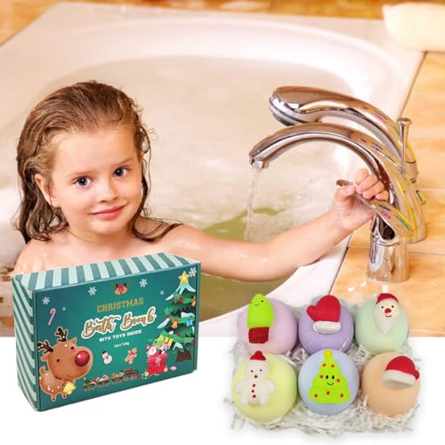 Jofan 6 Pack Christmas Bath Bombs Bubble with Christmas Squishy Toys Inside for Kids Girls Boys Women Christmas Stocking Stuffers Gifts