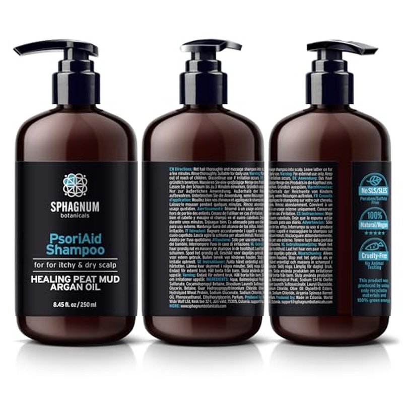 Sphagnum Botanicals Psoriasis Shampoo and Conditioner Set - Peat Mud Therapy for Red & Itchy Scalp with Tea Tree Oil, No Coal Tar. For Both Men and Women. 2 x 13.5 Oz