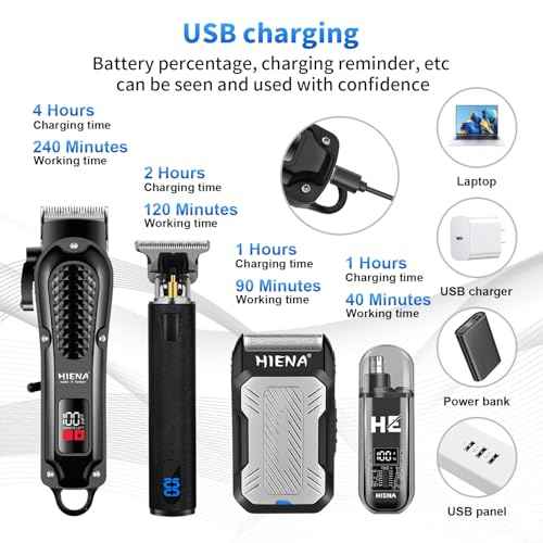 HIENA PRO Professional Cordless Hair Clippers for Men, T-Blade Beard Trimmer & Foil Shaver & Nose Hair Trimmer Set, Barber Clipper Hair Cutting Grooming Kit