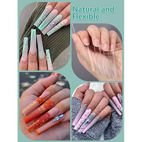 504 PCS No C Curve Clear Nail Tips for Acrylic Nails Professional, 3XL Extra Long, 12 Sizes Half Cover Straight Tapered Square French Fake Nail Tips for Nail Salons Home DIY