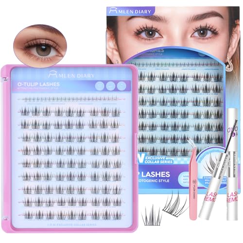 Mlen Diary Lash Clusters Natural with Remover, 114 Pcs Wispy DIY Eyelash Extensions Kit, Handmade Lightweight Compact Design,Gift for Beauty Lovers, C Curl