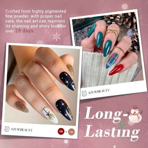 AZUREBEAUTY 170Pcs Dip Powder Nail Kit, 36 Colors Fall Winter Red Glitter Brown Dipping Powder Starter Christmas with Top/Base Coat Activator & Removal Accessories Set for French Manicure Salon