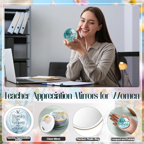 36 Pcs Teacher Appreciation Mirrors Gifts Mini Compact Mirror Bulk Christmas Party Favor Inspirational Thank You Pocket Portable Small Mirror Christmas Operation for Teacher Women