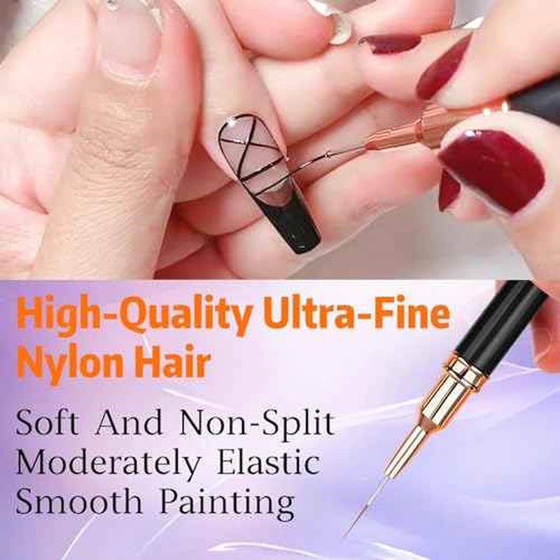 5pcs Nail Art Liner Brushes, Liner Brush For Nails Gel, Painting Art Design Brush Set Nail Dotting Drawing Tool For Long Lines, Thin Details, Fine Drawing Sizes 7/9/11/15/25mm£¨Black£©