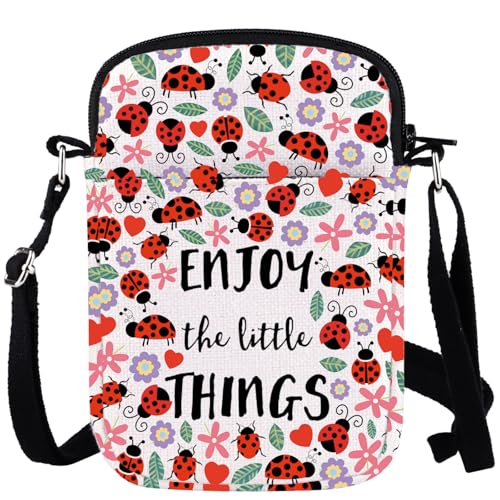 WCGXKO Ladybug Lover Gift Ladybug Party Favors Enjoy the Little Things Zipper Crossbody Purses Bag Messenger Bag (LITTLE THINGS CR)