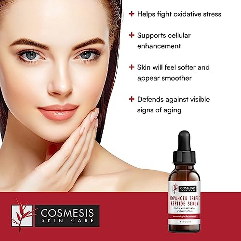 Advanced Triple Peptide Serum - Reduce Wrinkles, Support Collagen Renewal, Defend Against Aging | 1oz | Cosmesis