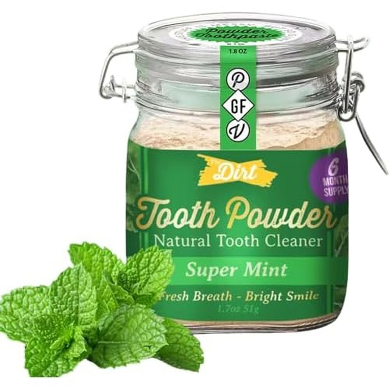 The Dirt - Remineralizing Tooth Powder, Natural Fluoride-Free Teeth Whitening Powder with Hydroxyapatite, Flouride & Gluten Free, Organic Vegan (Super Mint, 51g: 6 Month Supply)