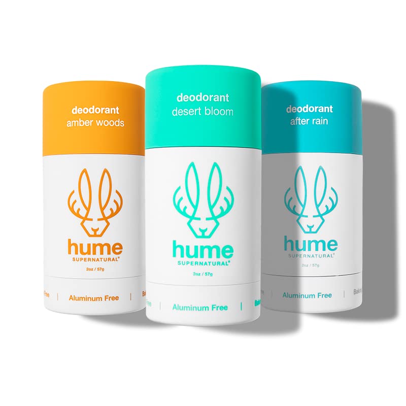 Hume Aluminum-Free Deodorant for Women & Men | Probiotic, Plant-Based, Long-Lasting Moisture Absorber - Desert Bloom, Amber Woods, After Rain