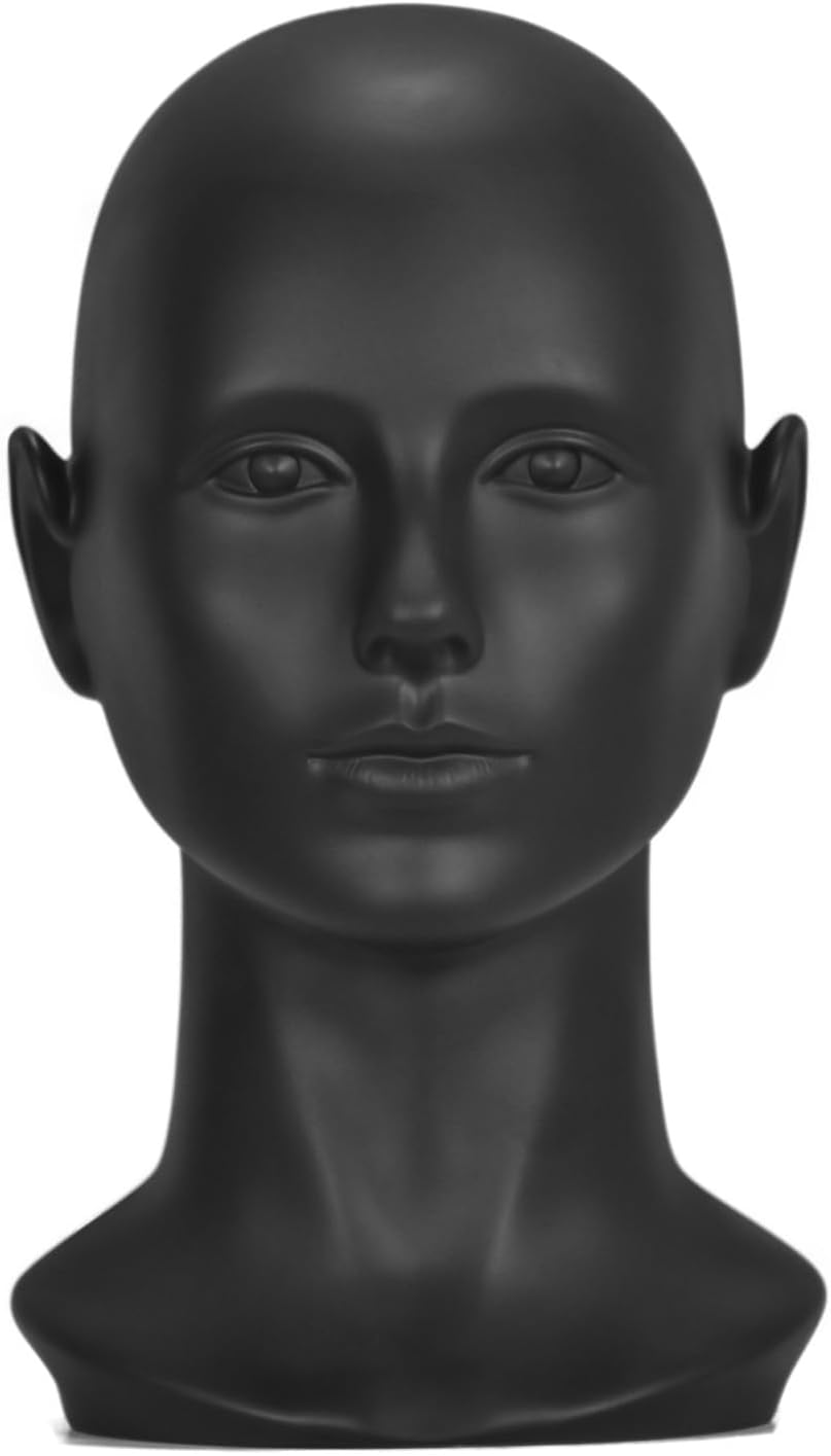 White Female PVC Mannequin Head - Display Model for Hats, Scarves & Wigs | Matte Black Finish
