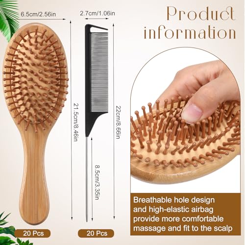 Meanplan 40 Pack Bamboo Hair Brush Bulk Mini Wood Hairbrushes for Women Hair Growth Detangle Tail Comb Paddle Hairbrush for Massaging Scalp Women Men Wedding(Round Head)