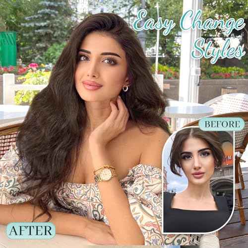 KooKaStyle Clip in Hair Extensions for Women with Thinning Hair£¬7PCS 20 Inch Thick Long Wavy Hair Extensions Clip Ins£¬Chocolate Brown with Dark Brown Synthetic Hairpiece for Daily Use Voluminous Look