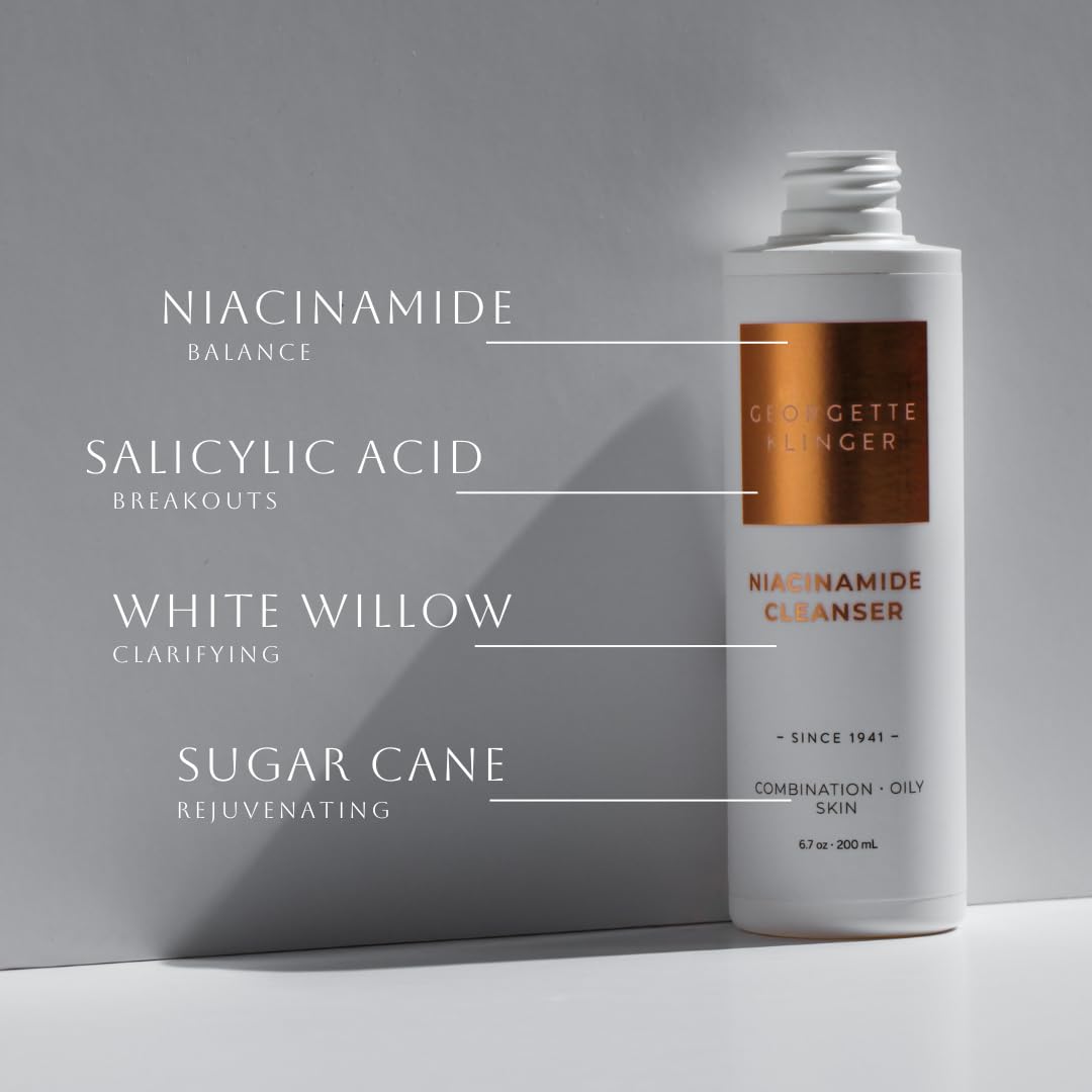 Niacinamide Cleanser – Daily Face Wash for Pores, Breakouts, Acne, Redness, Brightens, Oil Control with Salicylic Acid. Ideal for Normal, Combination, and Oily Skin – 6.7 oz by Georgette Klinger