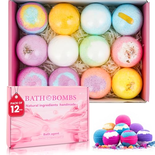 Bath Bombs for Women Pack of 12 Handmade for Women Gift Set, All Natural with Essential Oils, Shea Butter & Luxurious Bubbles - Relaxing Bath Bombs for Adults, Spa Fizzies, Moisturizing Bath Balls